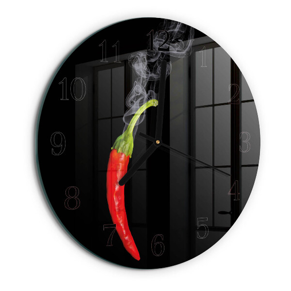 Skleněné nástěnné hodiny Chilli paprička