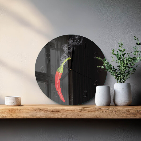 Skleněné nástěnné hodiny Chilli paprička
