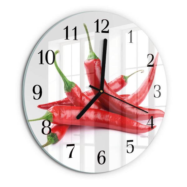 Skleněné nástěnné hodiny Chilli papričky