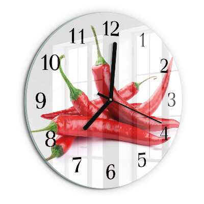 Skleněné nástěnné hodiny Chilli papričky