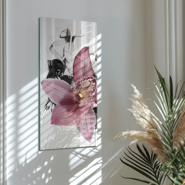 Skleněné hodiny vertikální Orchidej