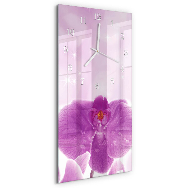 Skleněné hodiny vertikální Orchidej