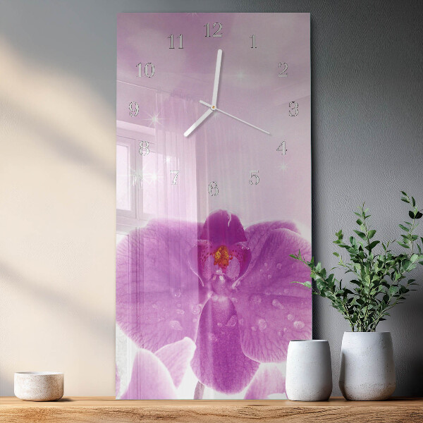 Skleněné hodiny vertikální Orchidej