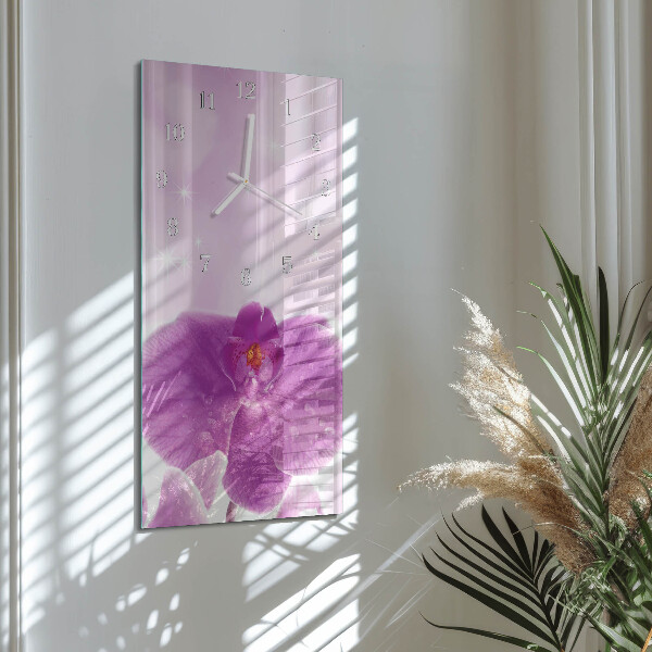 Skleněné hodiny vertikální Orchidej