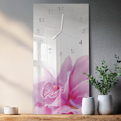 Skleněné hodiny vertikální Orchidej