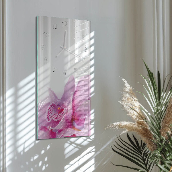 Skleněné hodiny vertikální Orchidej