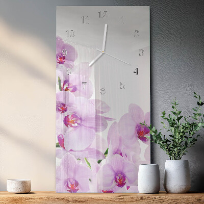Skleněné hodiny vertikální Orchideje