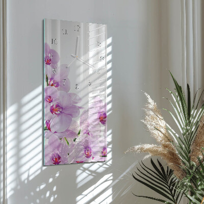 Skleněné hodiny vertikální Orchideje