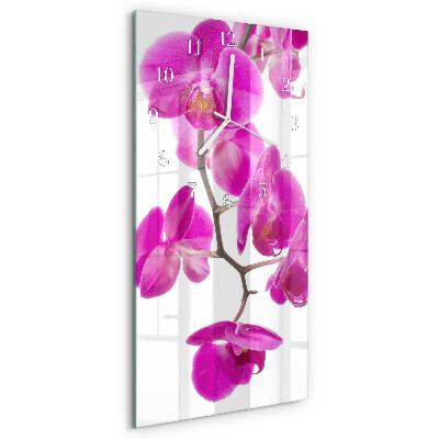 Skleněné hodiny vertikální Orchideje