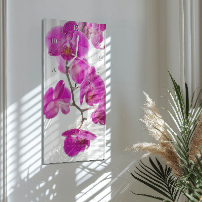Skleněné hodiny vertikální Orchideje