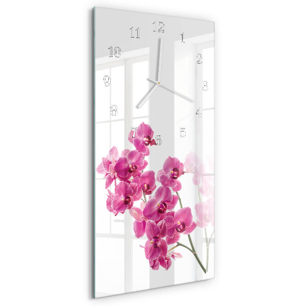 Skleněné hodiny vertikální Orchideje