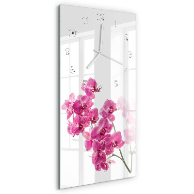 Skleněné hodiny vertikální Orchideje