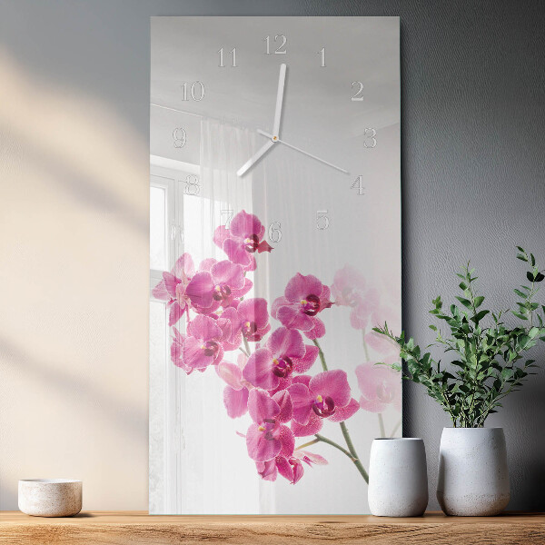 Skleněné hodiny vertikální Orchideje
