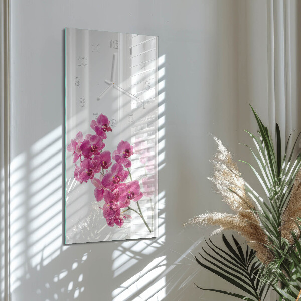 Skleněné hodiny vertikální Orchideje