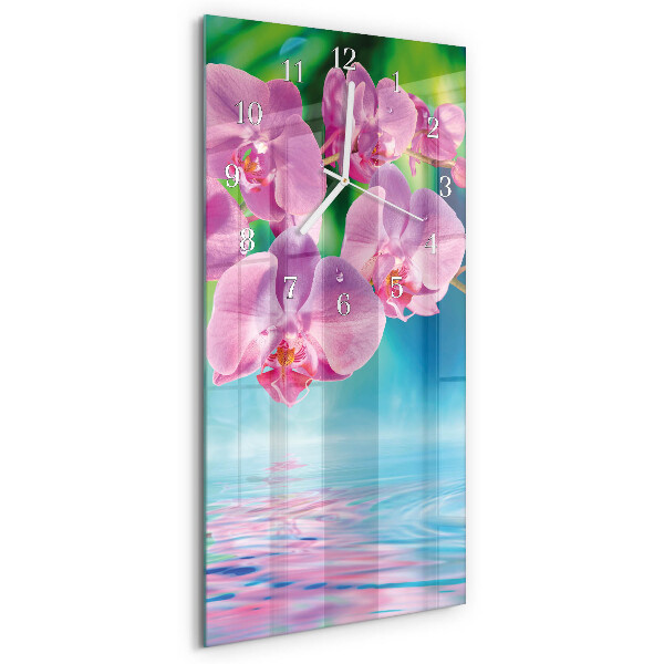Skleněné hodiny vertikální Orchideje