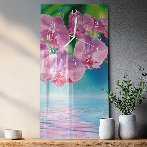 Skleněné hodiny vertikální Orchideje