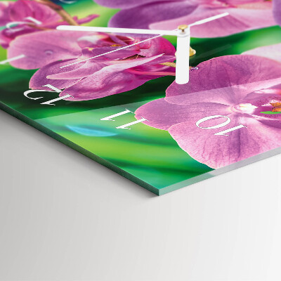 Skleněné hodiny vertikální Orchideje