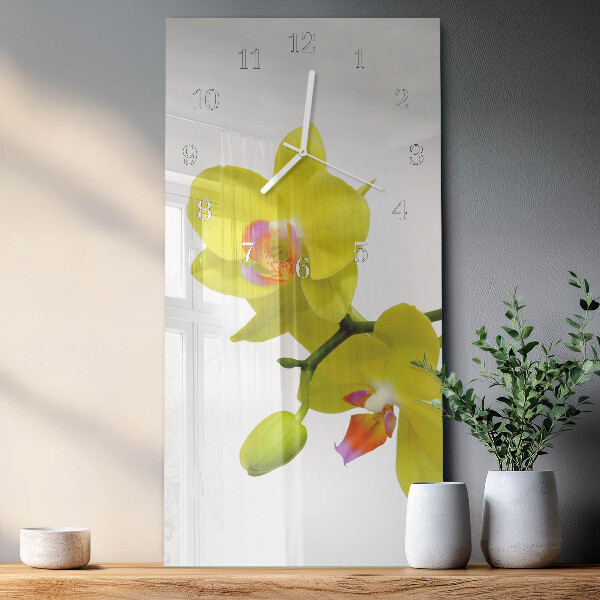 Skleněné hodiny vertikální Orchidej