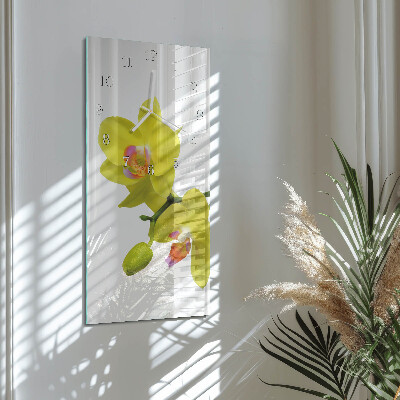 Skleněné hodiny vertikální Orchidej