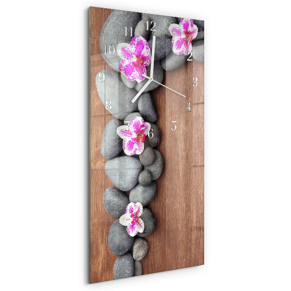 Skleněné hodiny vertikální Orchidejové kameny