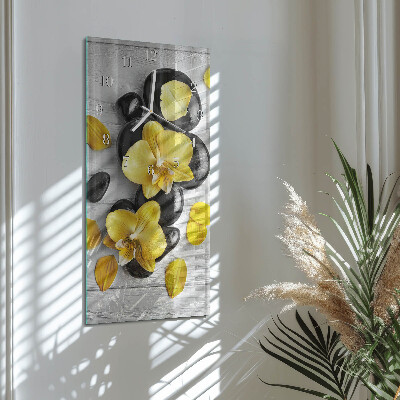 Skleněné hodiny vertikální Květiny Kameny