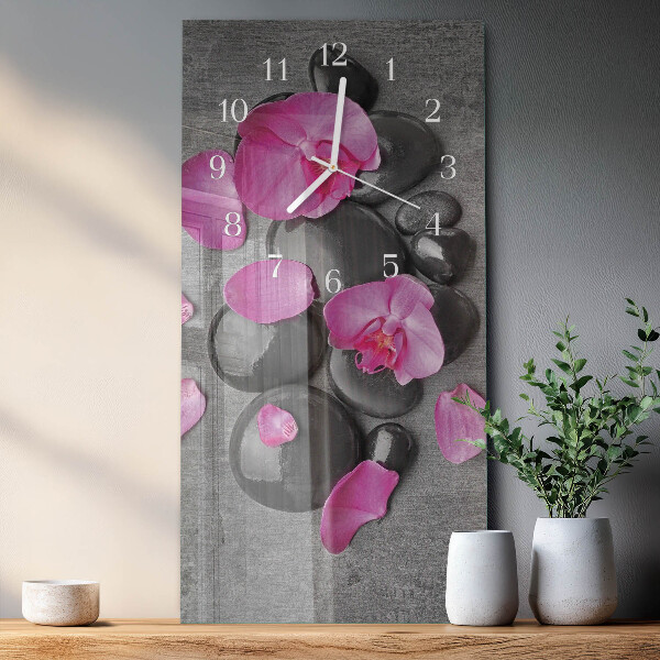 Skleněné hodiny vertikální Orchidejové kameny