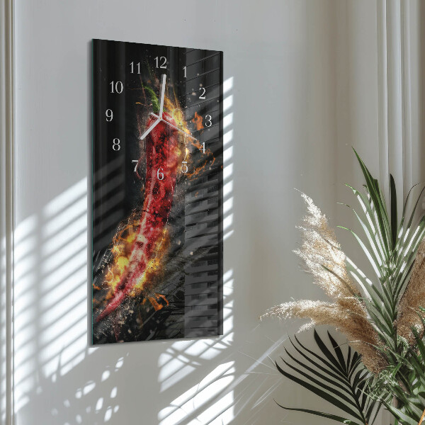 Skleněné hodiny vertikální Pálivá paprika
