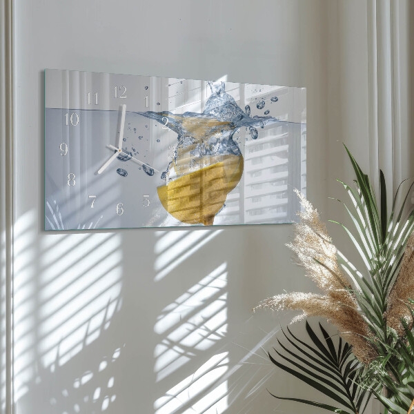 Skleněné hodiny horizontální Citron ve vodě
