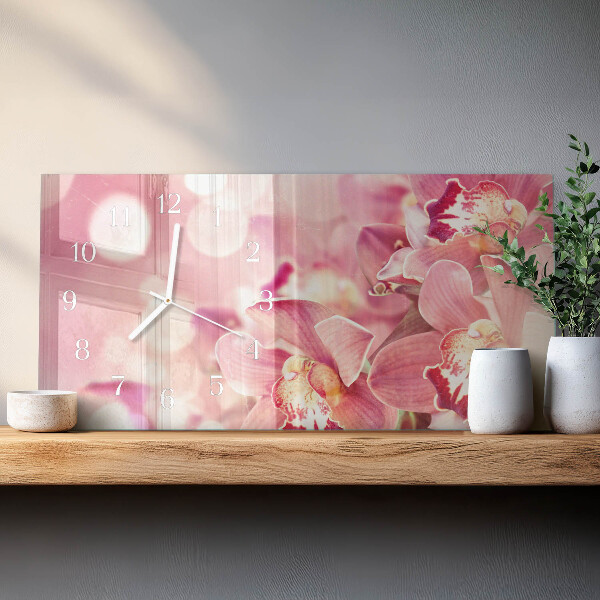 Skleněné hodiny horizontální Orchideje