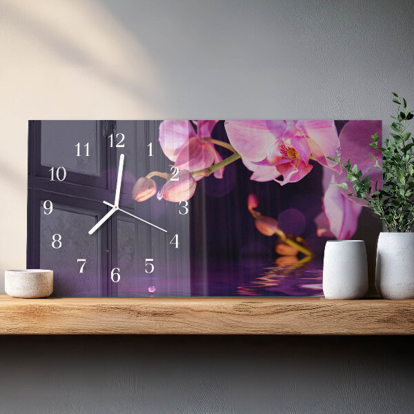 Skleněné hodiny horizontální Orchidej