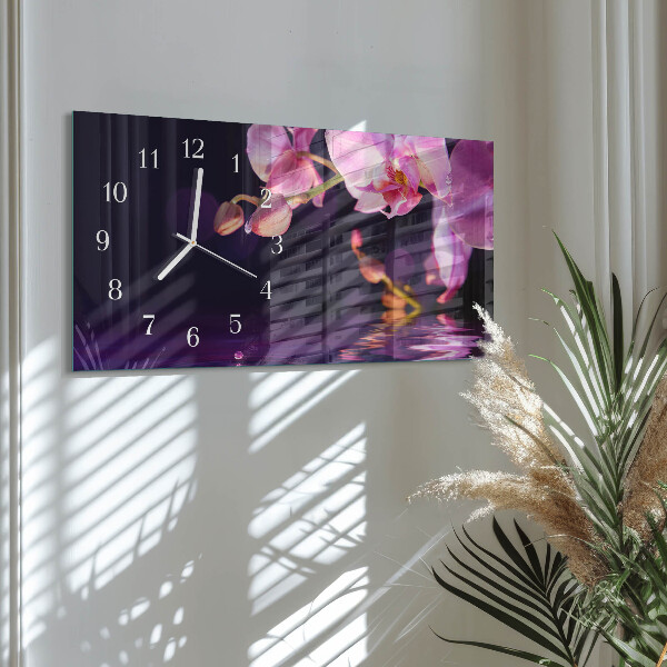 Skleněné hodiny horizontální Orchidej