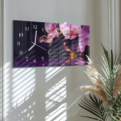 Skleněné hodiny horizontální Orchidej