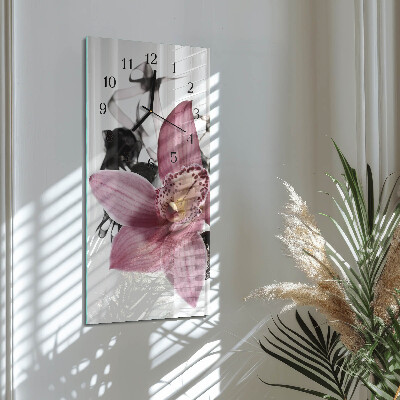 Skleněné hodiny vertikální Orchidej
