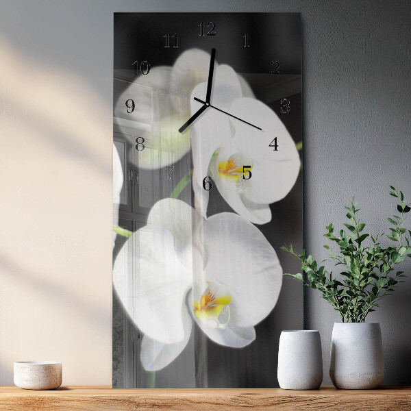 Skleněné hodiny vertikální Orchidej