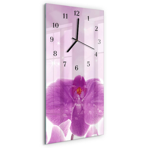 Skleněné hodiny vertikální Orchidej