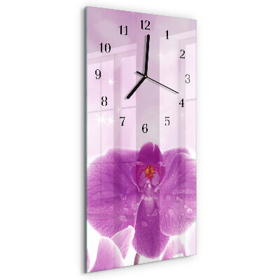 Skleněné hodiny vertikální Orchidej