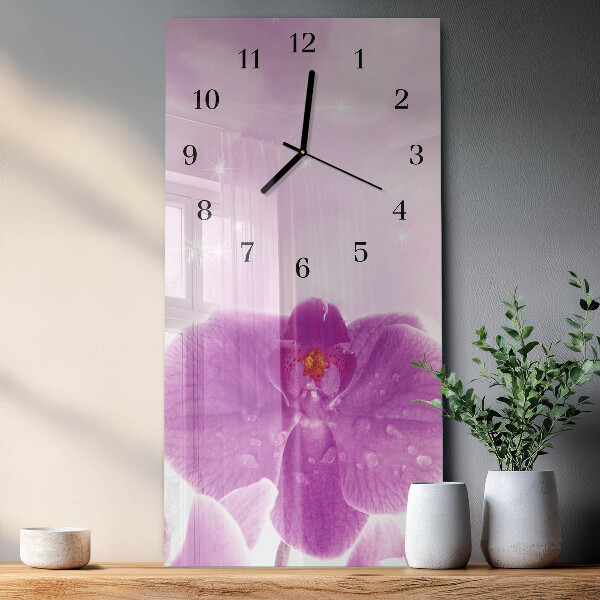 Skleněné hodiny vertikální Orchidej