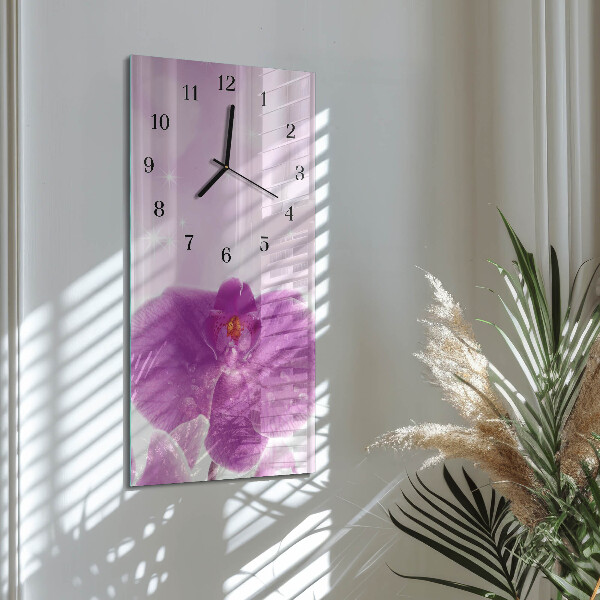 Skleněné hodiny vertikální Orchidej