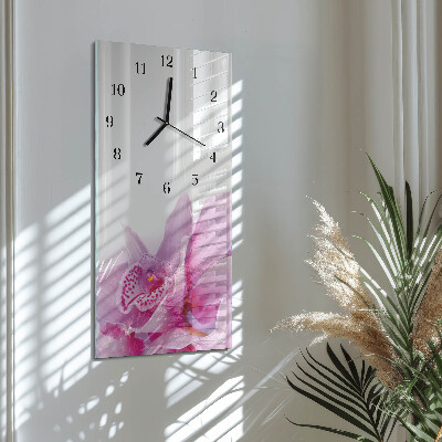 Skleněné hodiny vertikální Orchidej