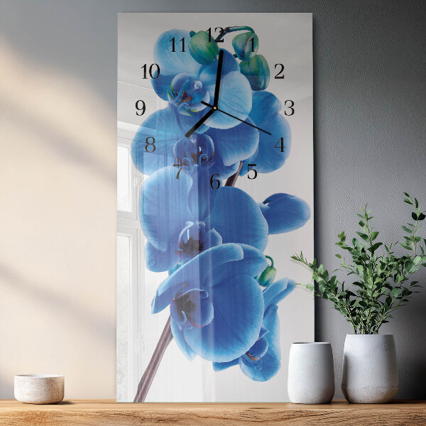 Skleněné hodiny vertikální Orchidej