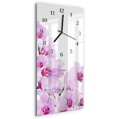 Skleněné hodiny vertikální Orchideje
