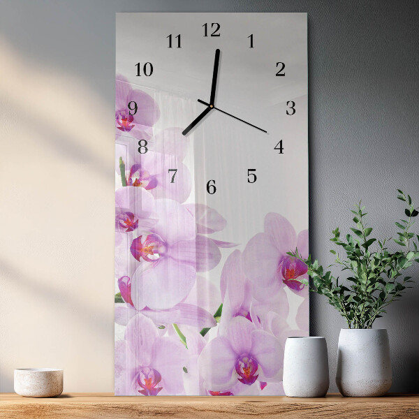 Skleněné hodiny vertikální Orchideje
