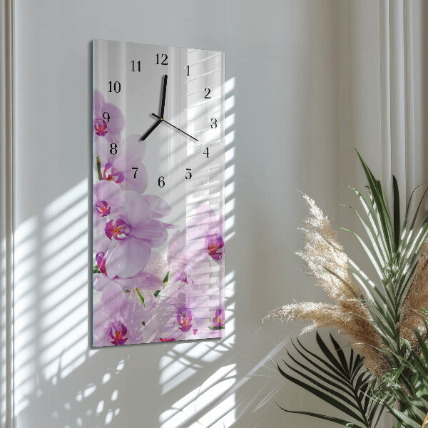 Skleněné hodiny vertikální Orchideje