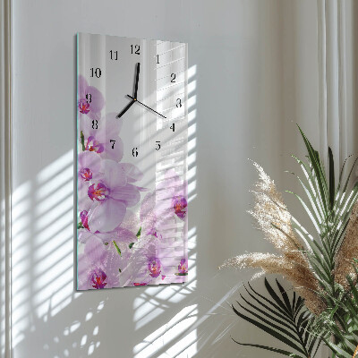 Skleněné hodiny vertikální Orchideje