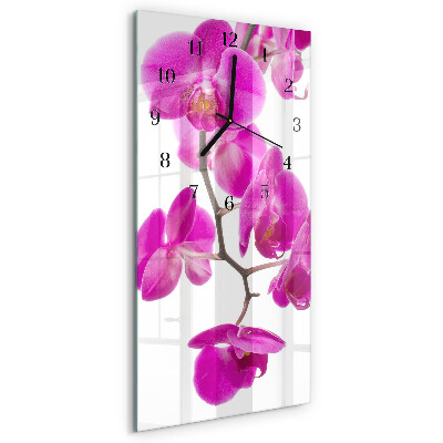 Skleněné hodiny vertikální Orchideje