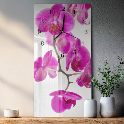 Skleněné hodiny vertikální Orchideje