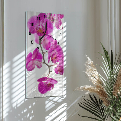 Skleněné hodiny vertikální Orchideje