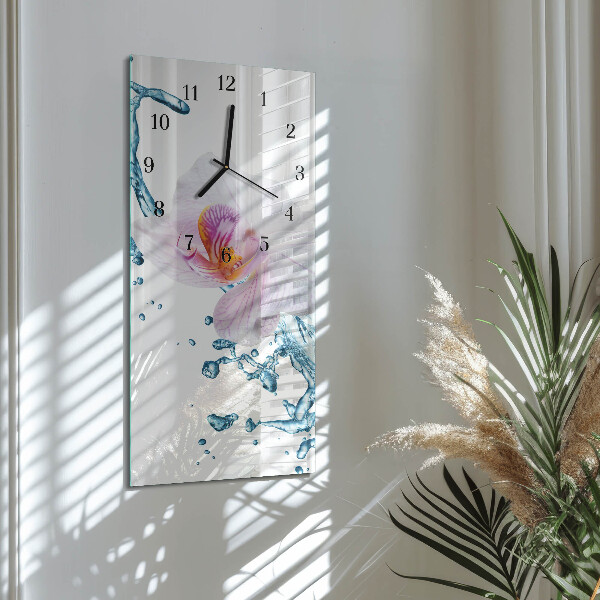 Skleněné hodiny vertikální Orchidej