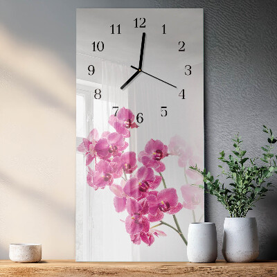 Skleněné hodiny vertikální Orchideje