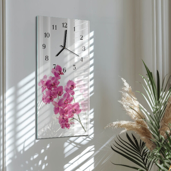 Skleněné hodiny vertikální Orchideje